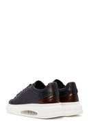 Men's Navy Blue Lace-Up Thick-Soled Leather Sneakers | Derimod