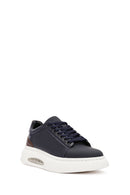 Men's Navy Blue Lace-Up Thick-Soled Leather Sneakers | Derimod
