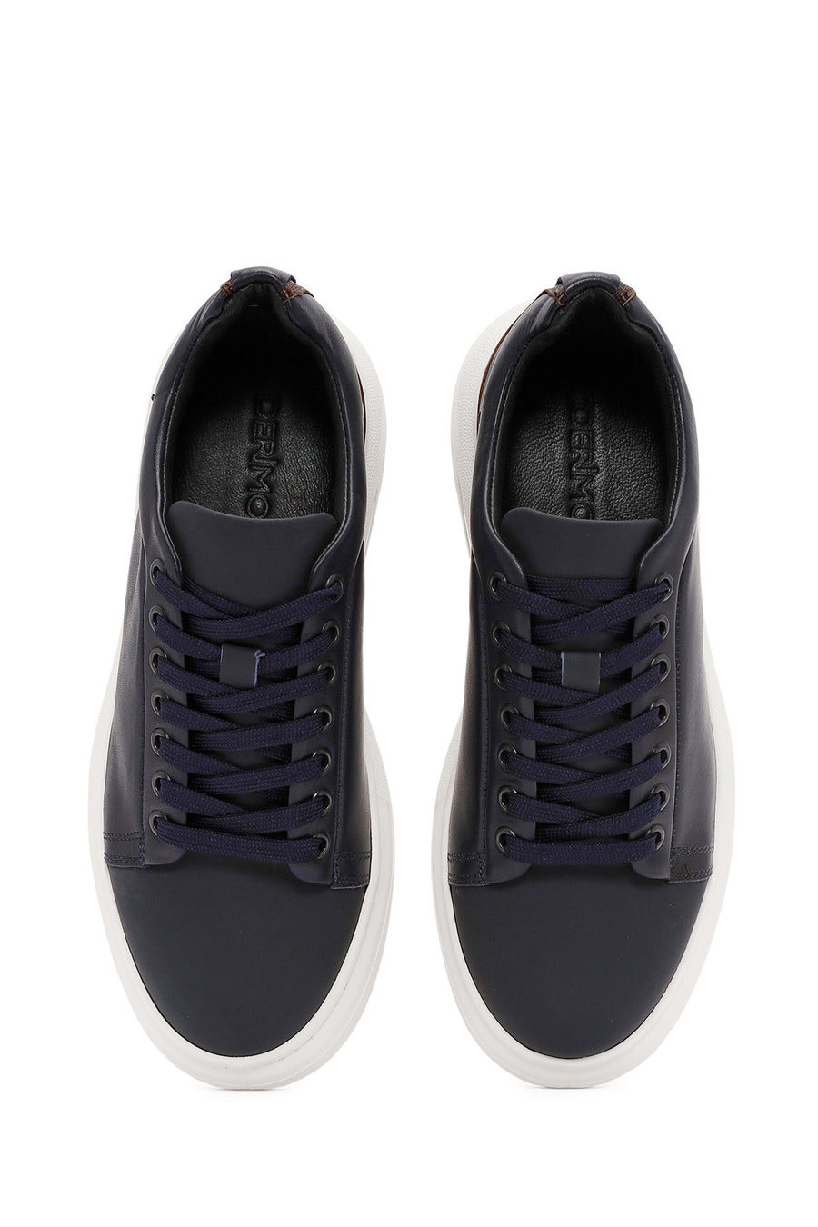 Men's Navy Blue Lace-Up Thick-Soled Leather Sneakers