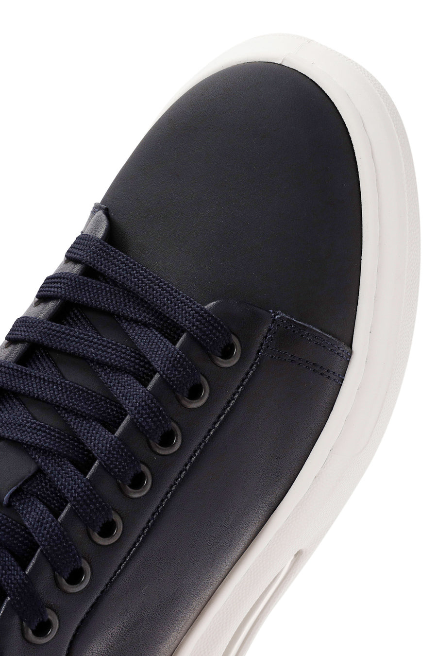 Men's Navy Blue Lace-Up Thick-Soled Leather Sneakers