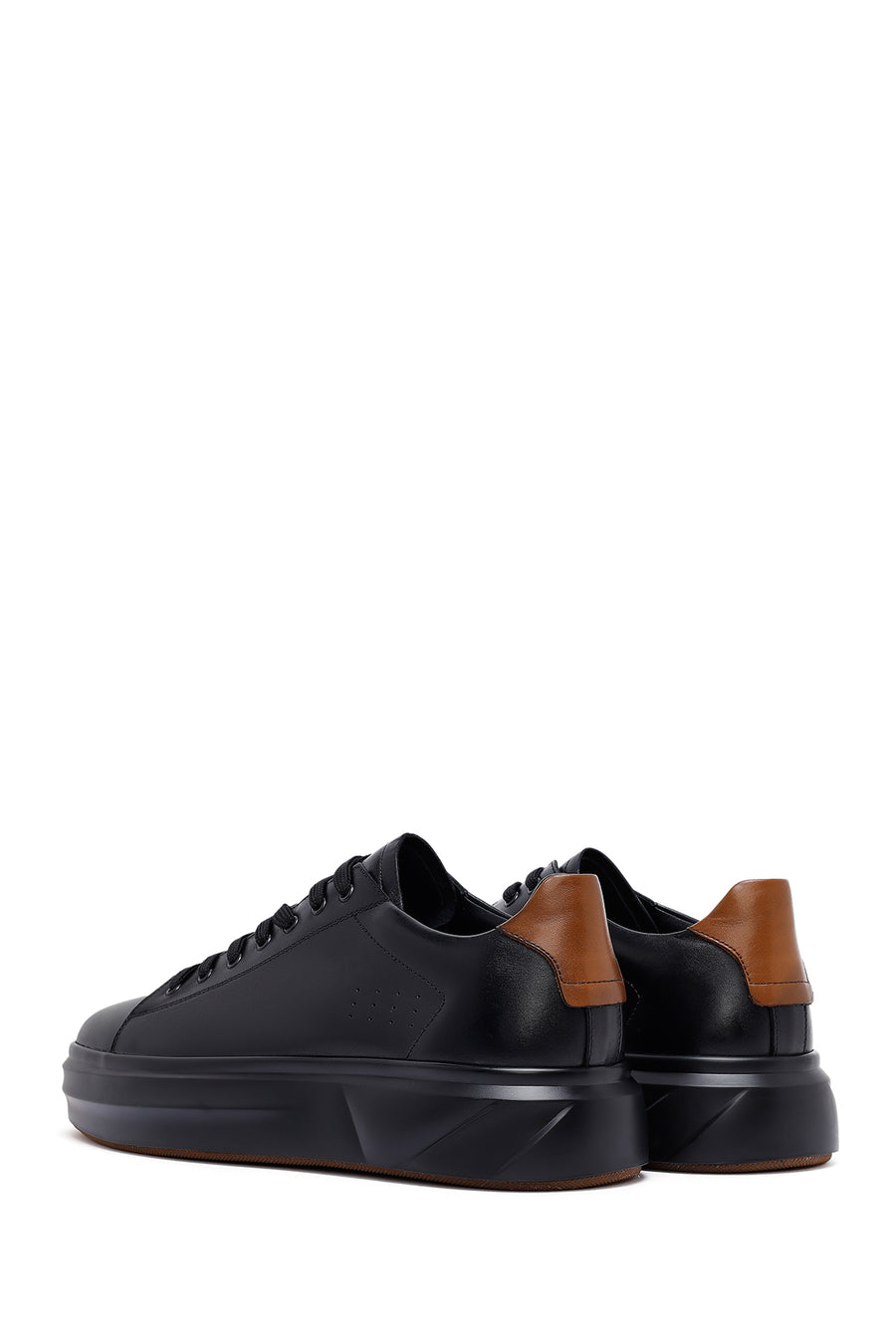 Men's Black Lace-Up Thick Sole Leather Sneakers