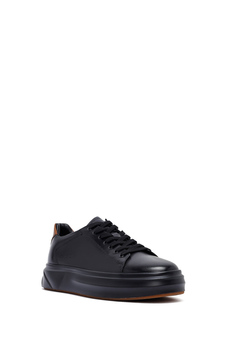 Men's Black Lace-Up Thick Sole Leather Sneakers