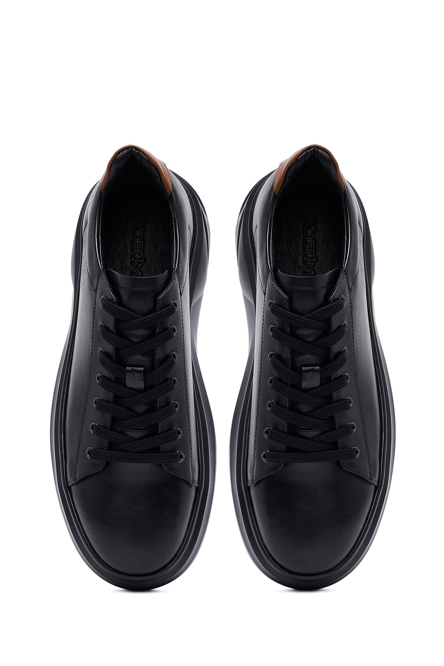 Men's Black Lace-Up Thick Sole Leather Sneakers