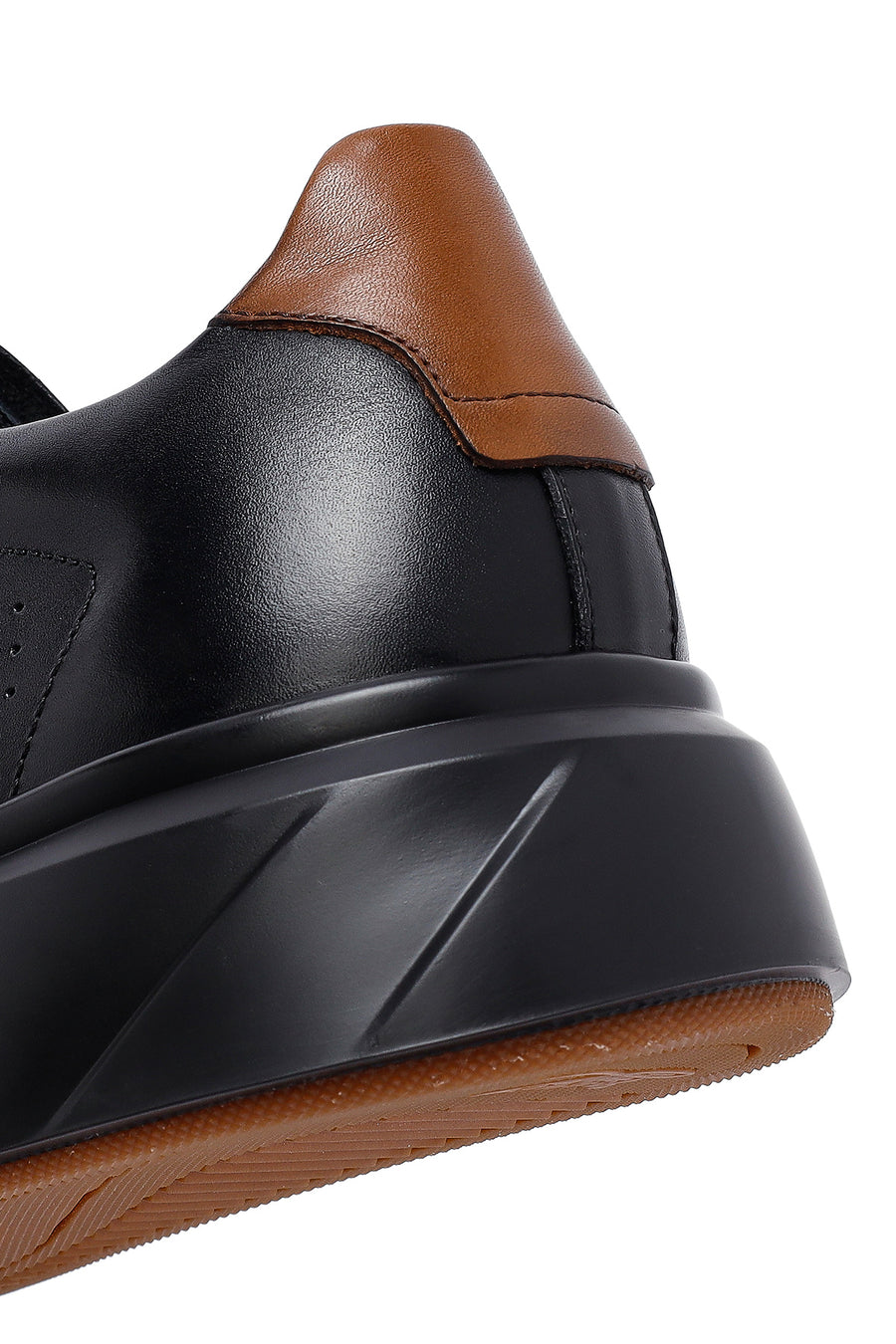 Men's Black Lace-Up Thick Sole Leather Sneakers