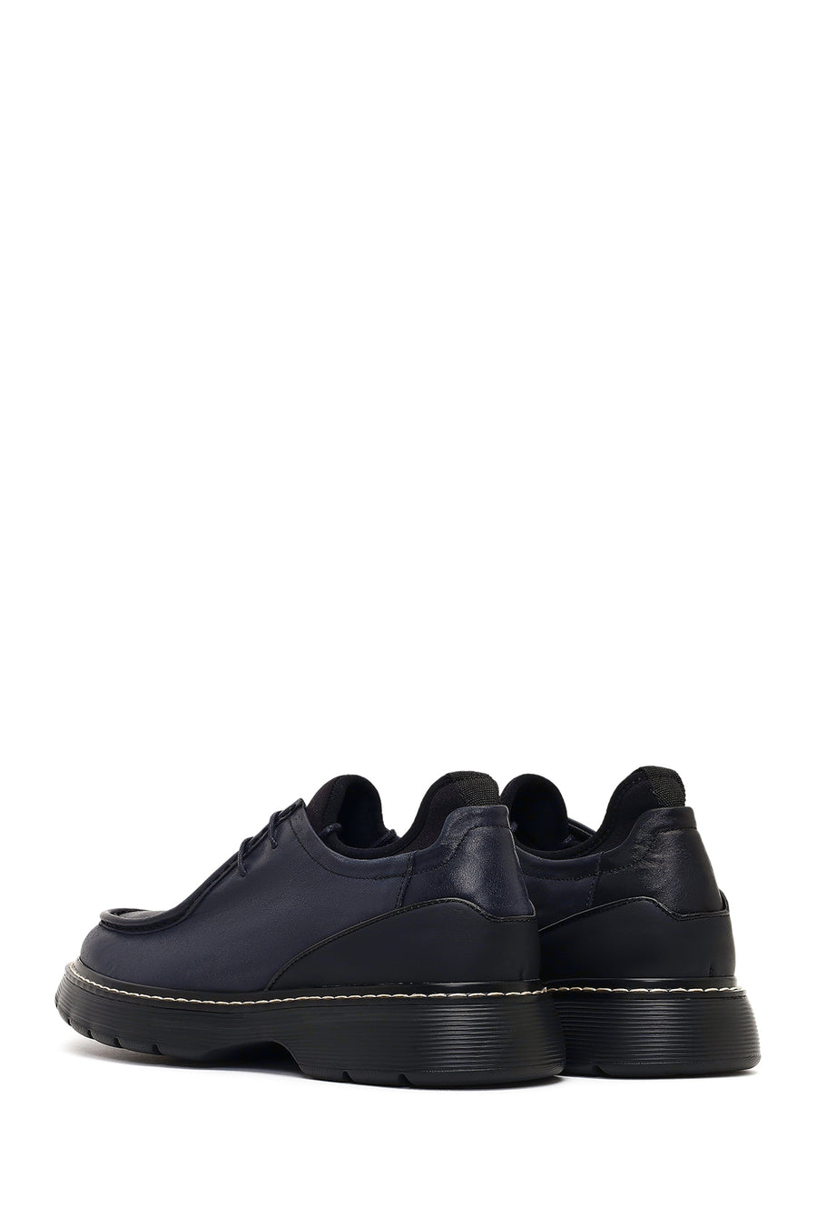 Men's Black Lace-Up Thick-Soled Leather Casual Shoe