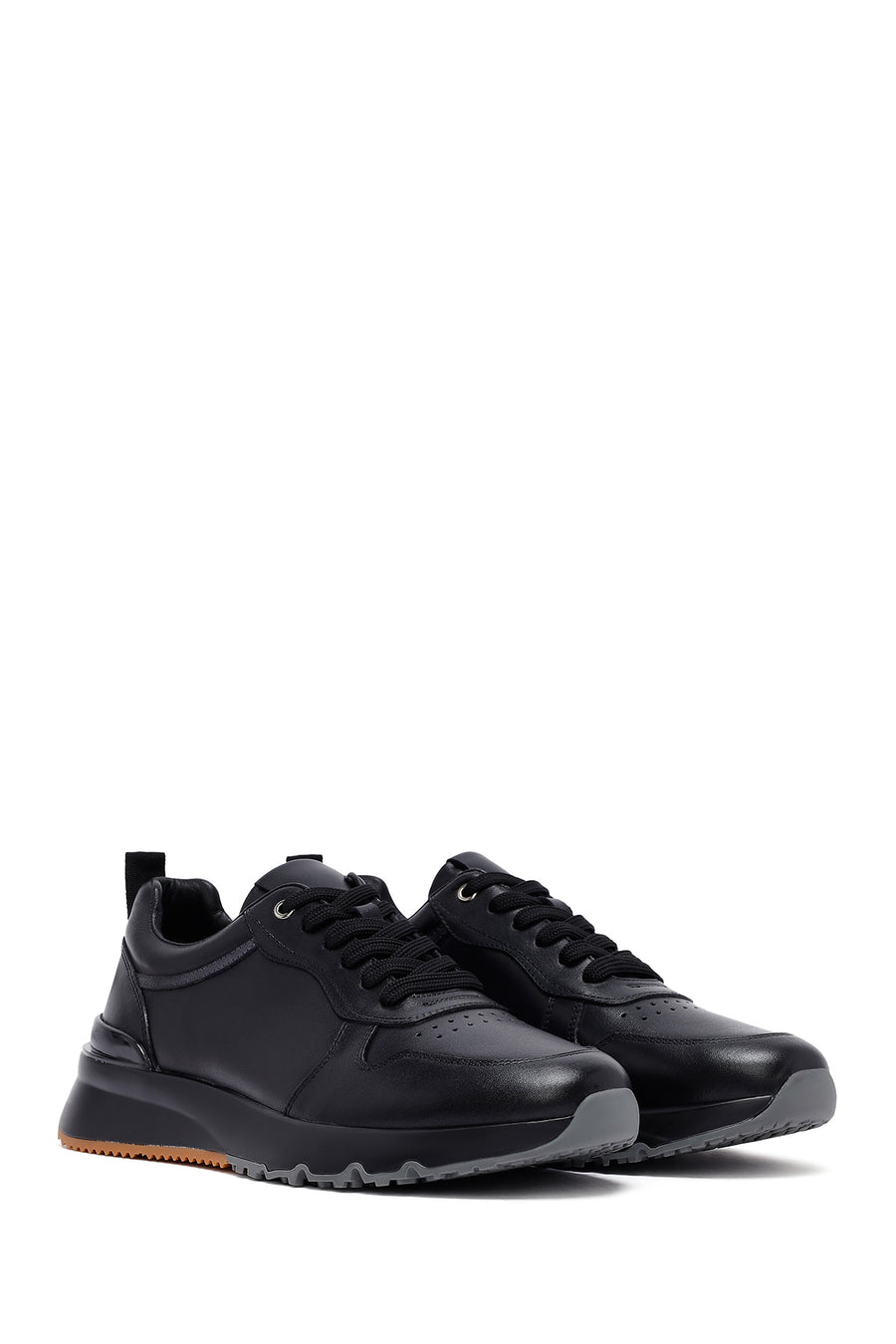 Men's Black Lace-Up Leather Casual Sneakers
