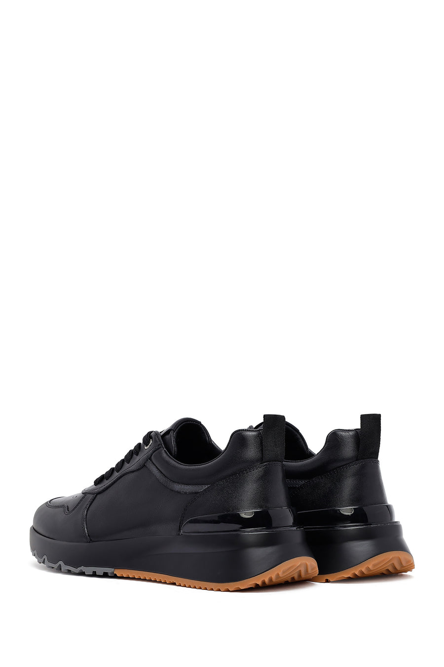 Men's Black Lace-Up Leather Casual Sneakers