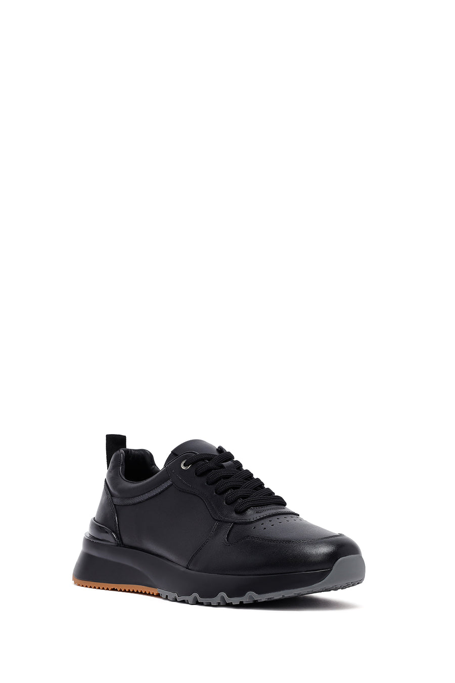 Men's Black Lace-Up Leather Casual Sneakers