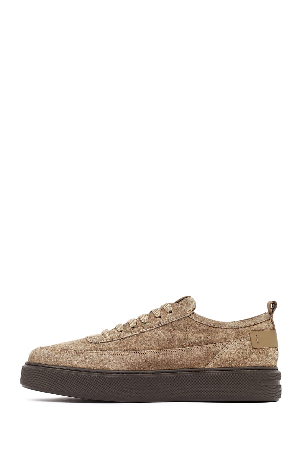 Erkek Vizon Bağcıklı Kalın Tabanlı Süet Deri Sneaker