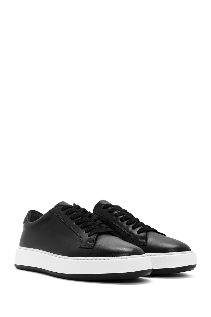 Men's Black Lace Up Leather Sneakers