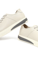 Men's White Lace-Up Thick-Soled Leather Sneaker | Derimod