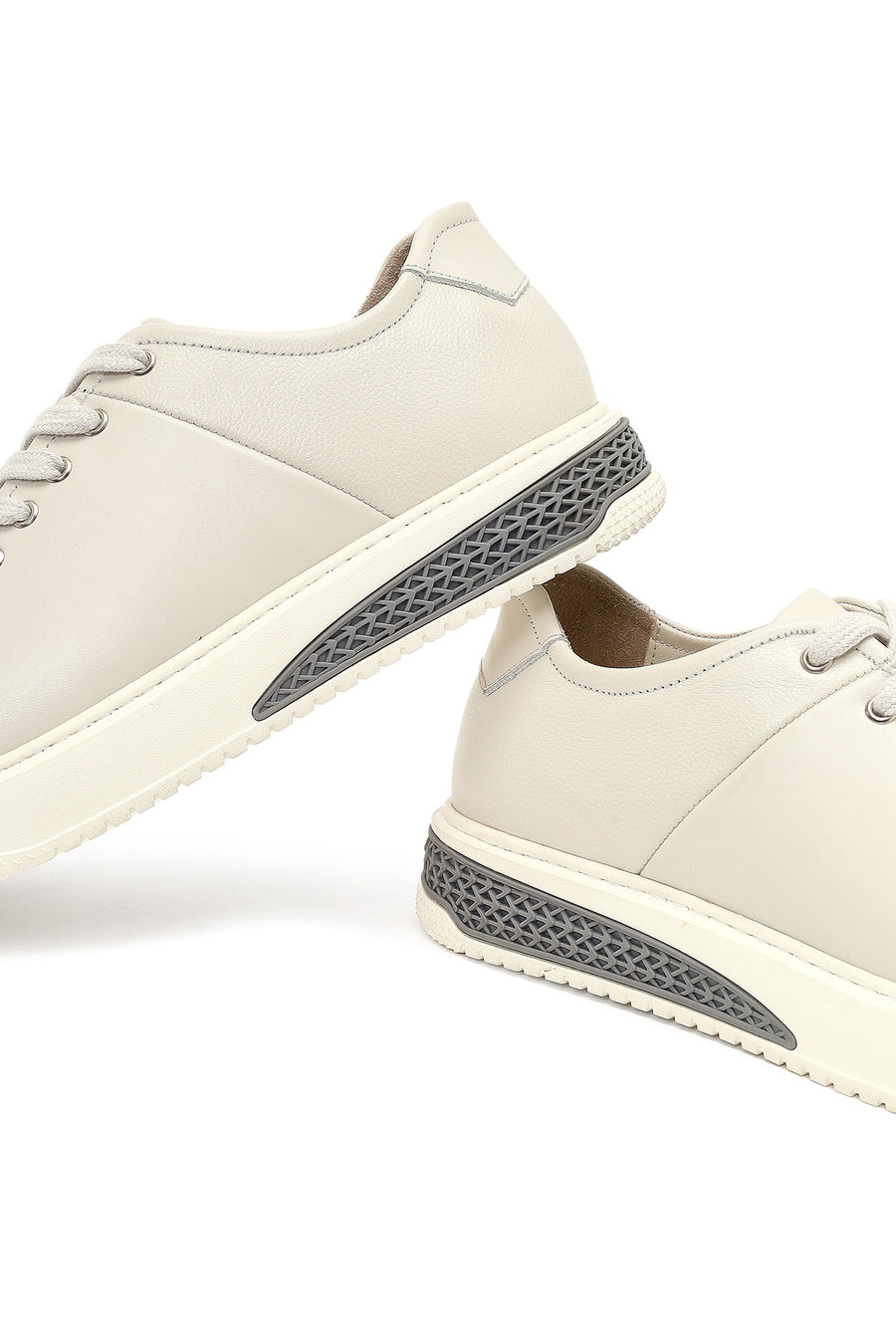 Men's White Lace-Up Thick-Soled Leather Sneaker