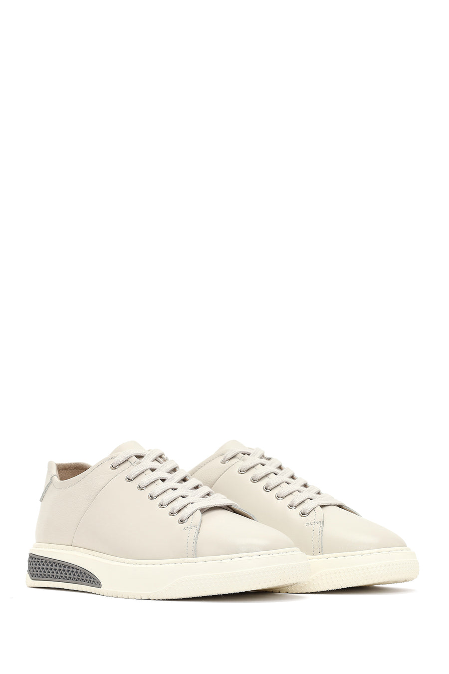 Men's White Lace-Up Thick-Soled Leather Sneaker