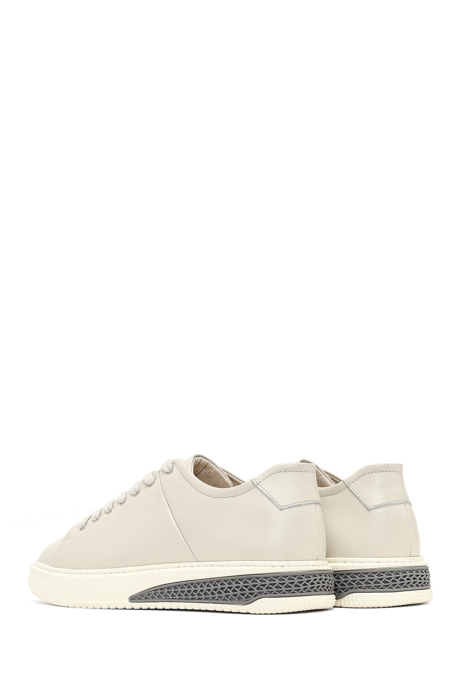 Men's White Lace-Up Thick-Soled Leather Sneaker