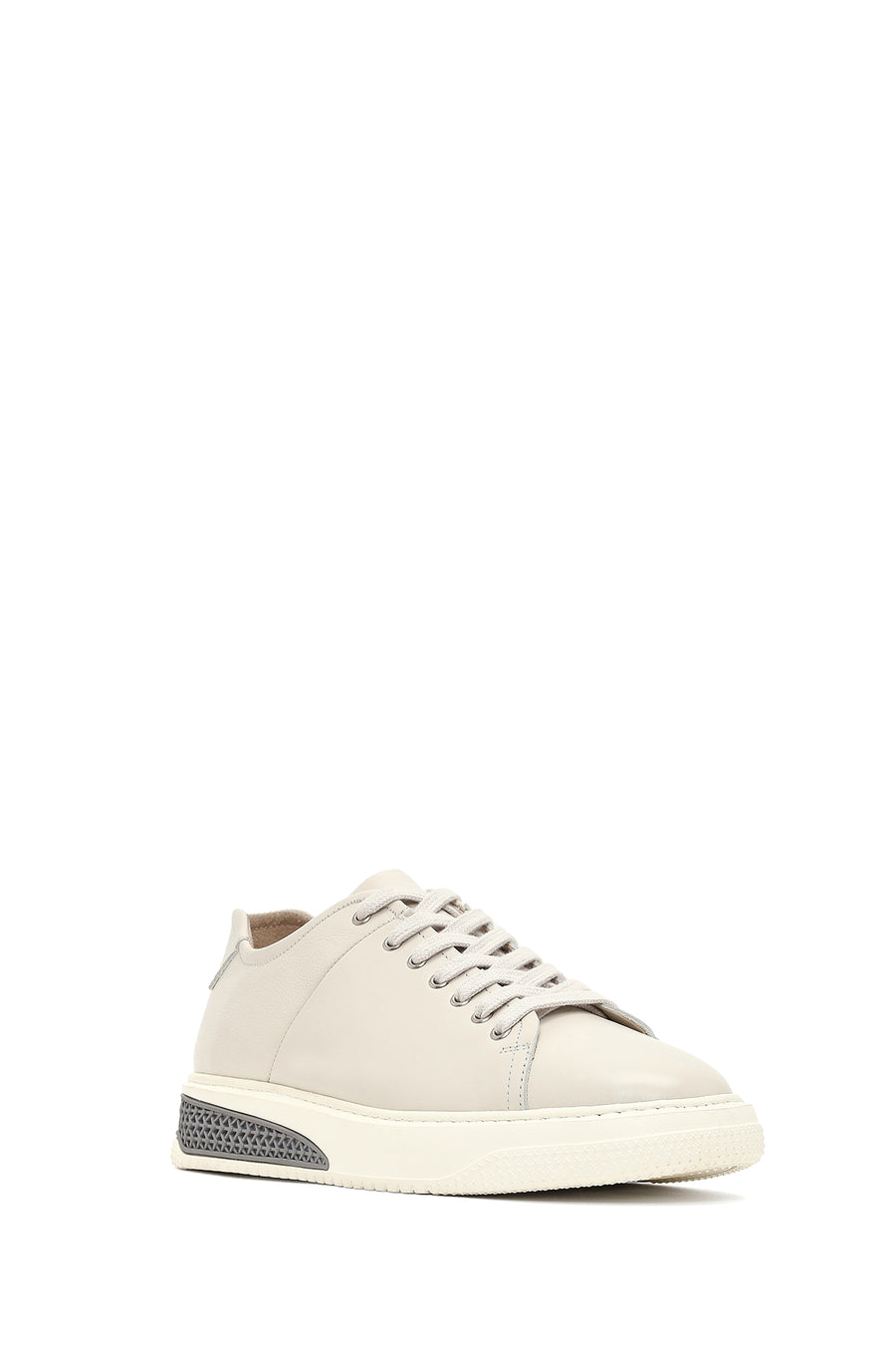 Men's White Lace-Up Thick-Soled Leather Sneaker
