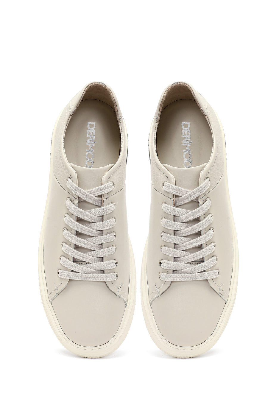 Men's White Lace-Up Thick-Soled Leather Sneaker