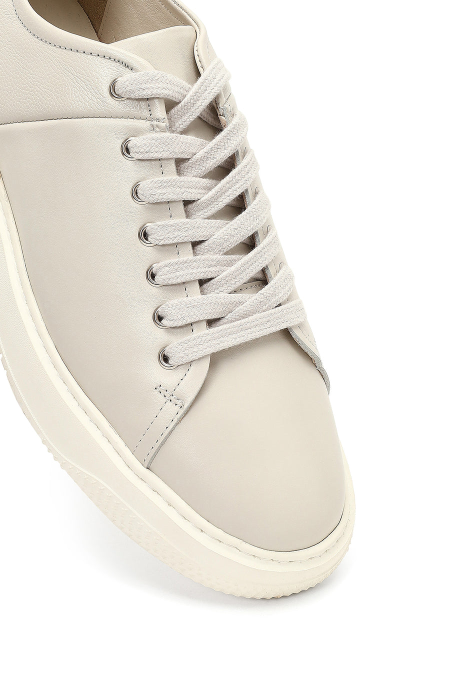 Men's White Lace-Up Thick-Soled Leather Sneaker