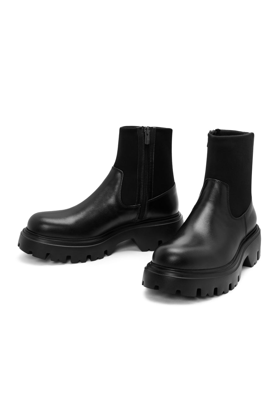 Men's Black Zippered Thick Sole Leather Casual Boots