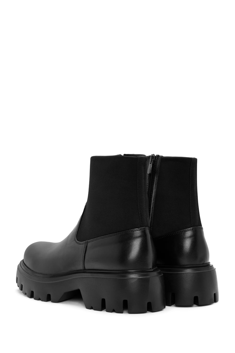 Men's Black Zippered Thick Sole Leather Casual Boots