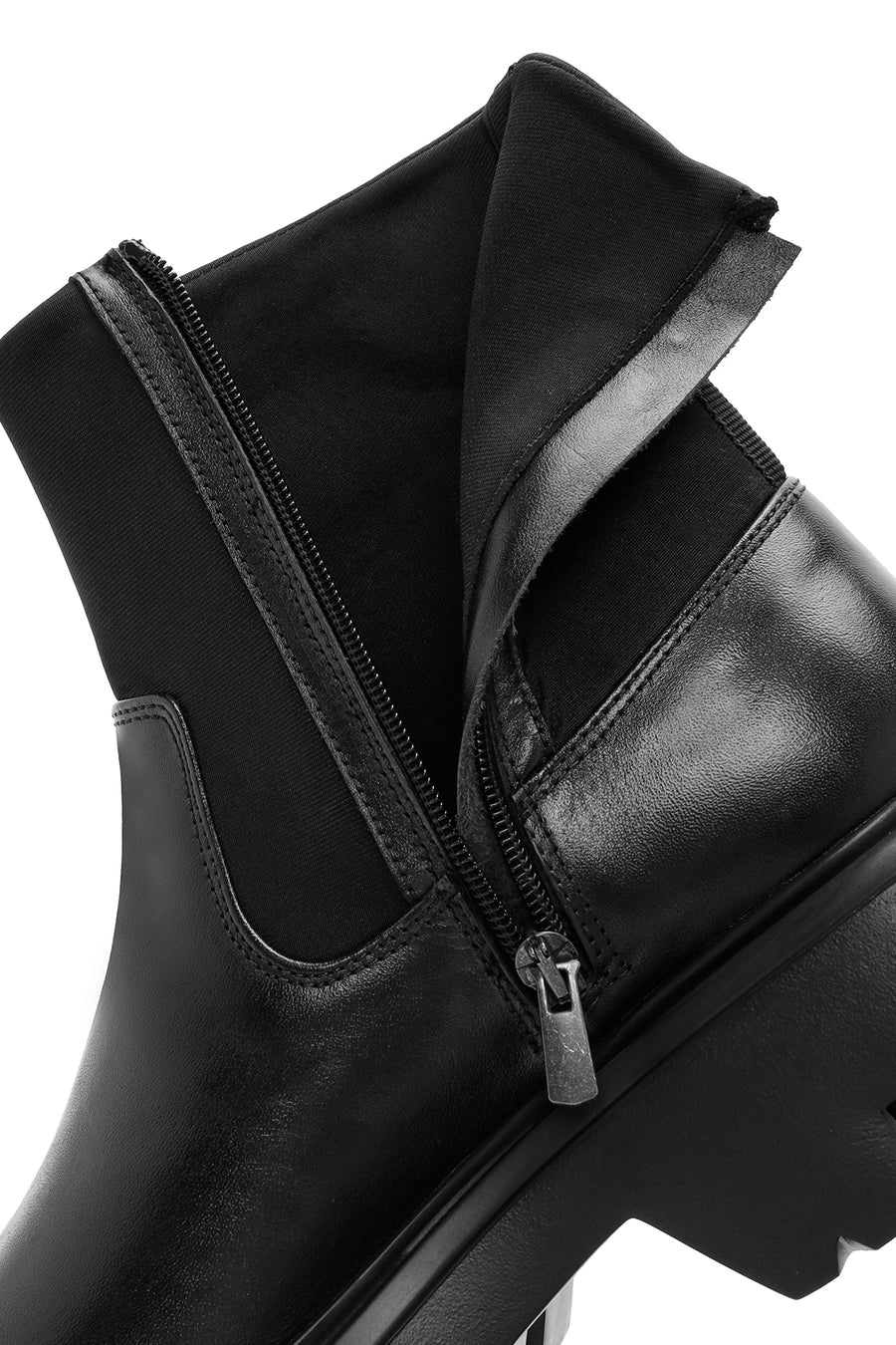 Men's Black Zippered Thick Sole Leather Casual Boots