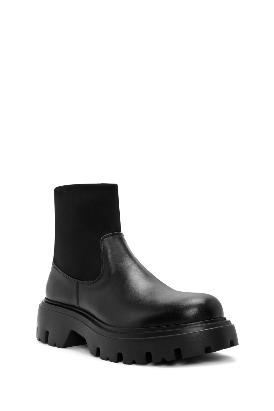 Men's Black Zippered Thick Sole Leather Casual Boots