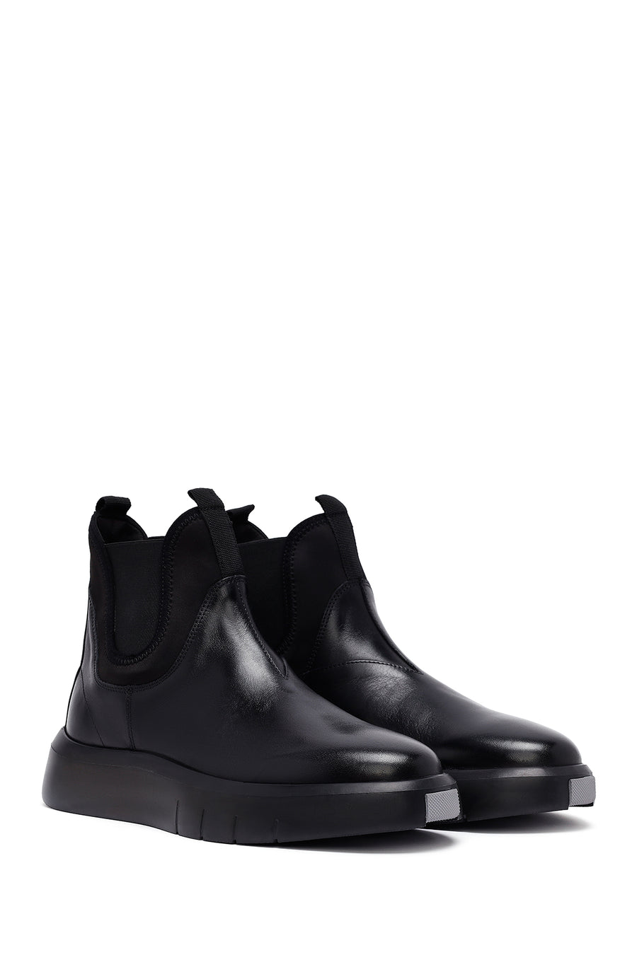 Men's Black Thick Sole Leather Chelsea Boots