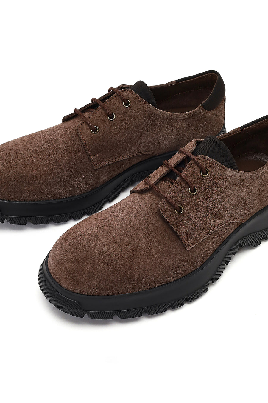 Men's Brown Lace-Up Thick-Soled Suede Leather Casual Shoes