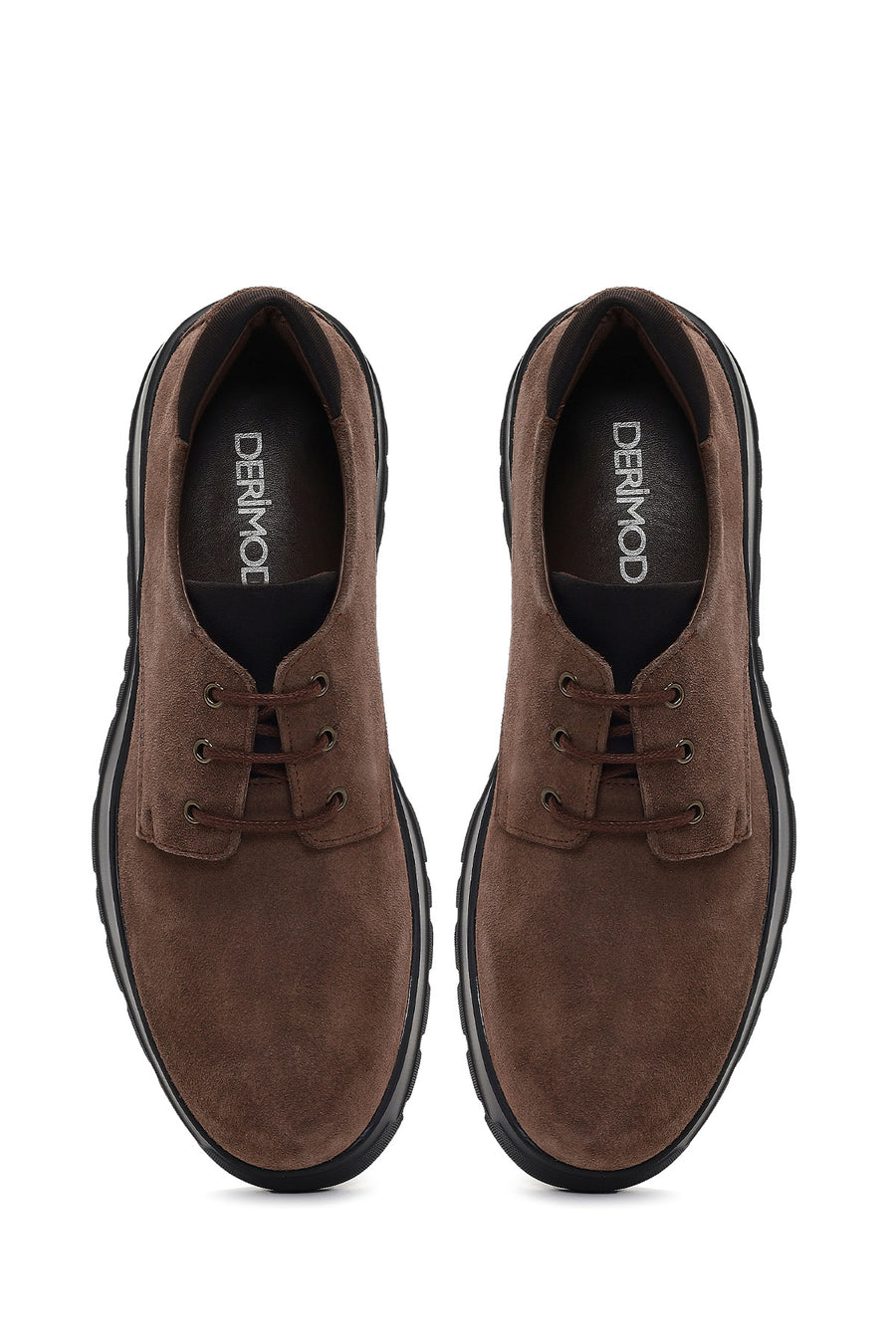 Men's Brown Lace-Up Thick-Soled Suede Leather Casual Shoes