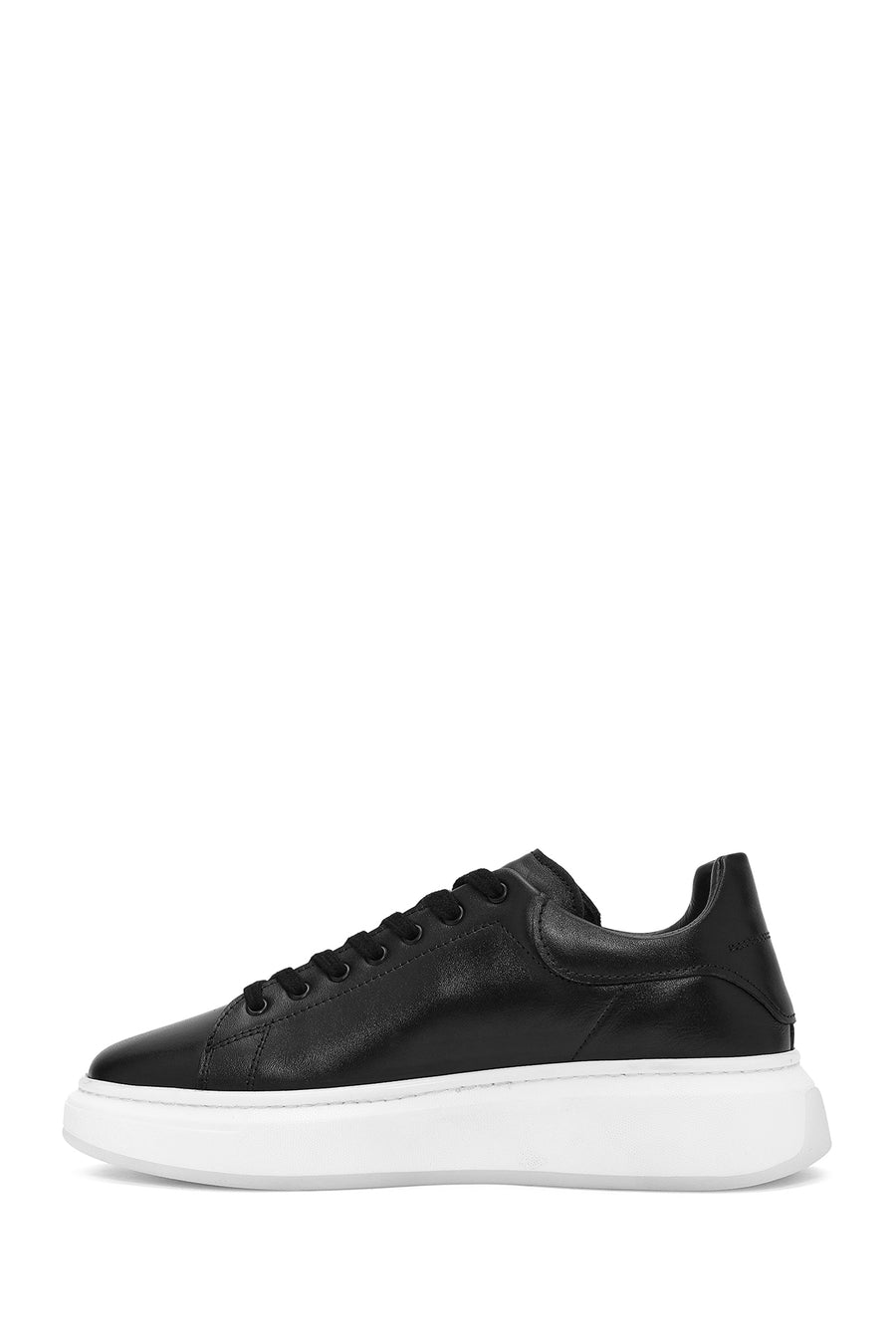Men's Black Lace-Up Thick Sole Leather Sneakers