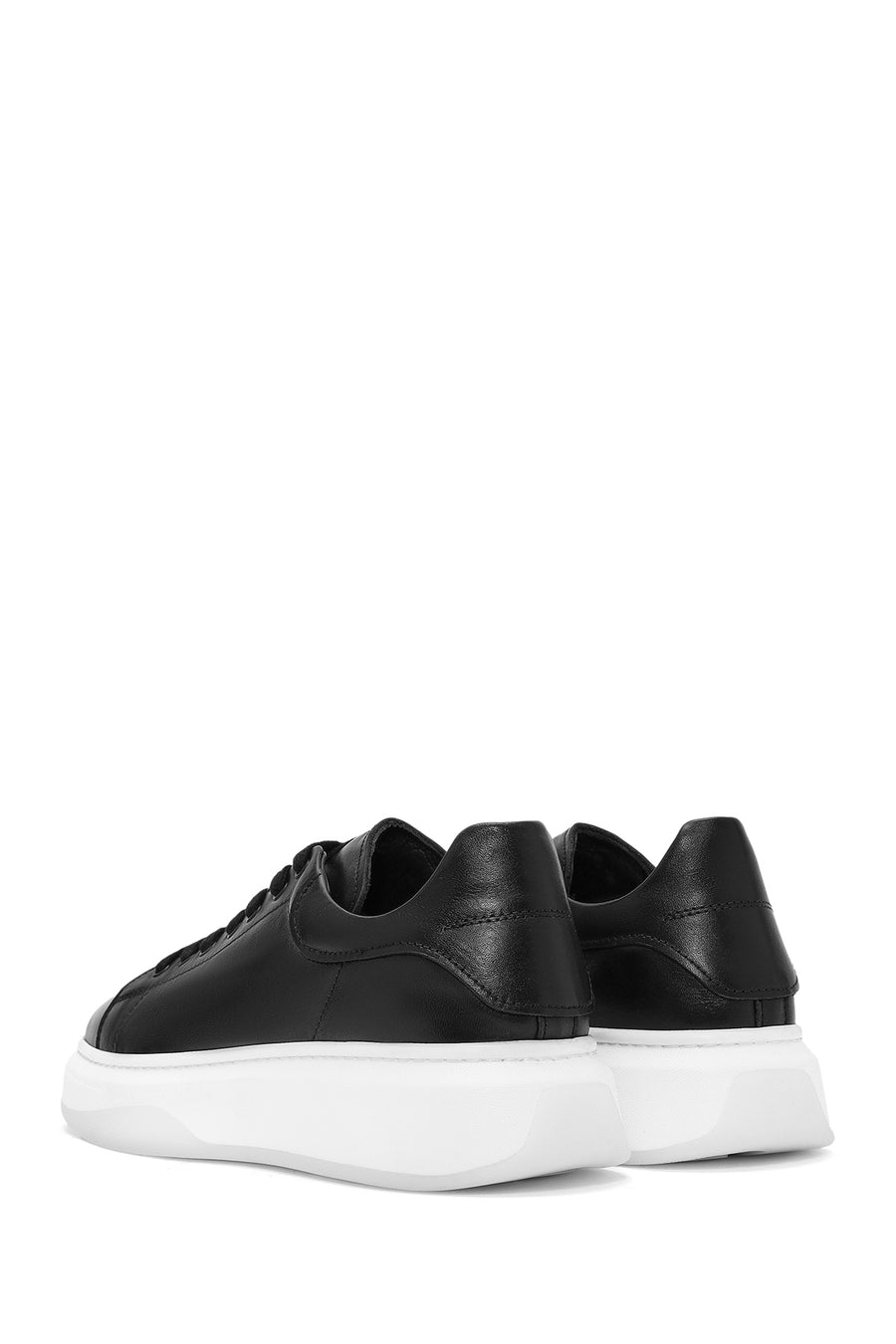 Men's Black Lace-Up Thick Sole Leather Sneakers