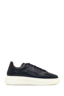 Men's Navy Blue Lace-Up Thick Sole Leather Sneaker | Derimod