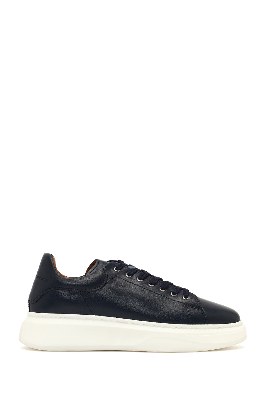 Men's Navy Blue Lace-Up Thick Sole Leather Sneaker 25WFD632318 | Derimod