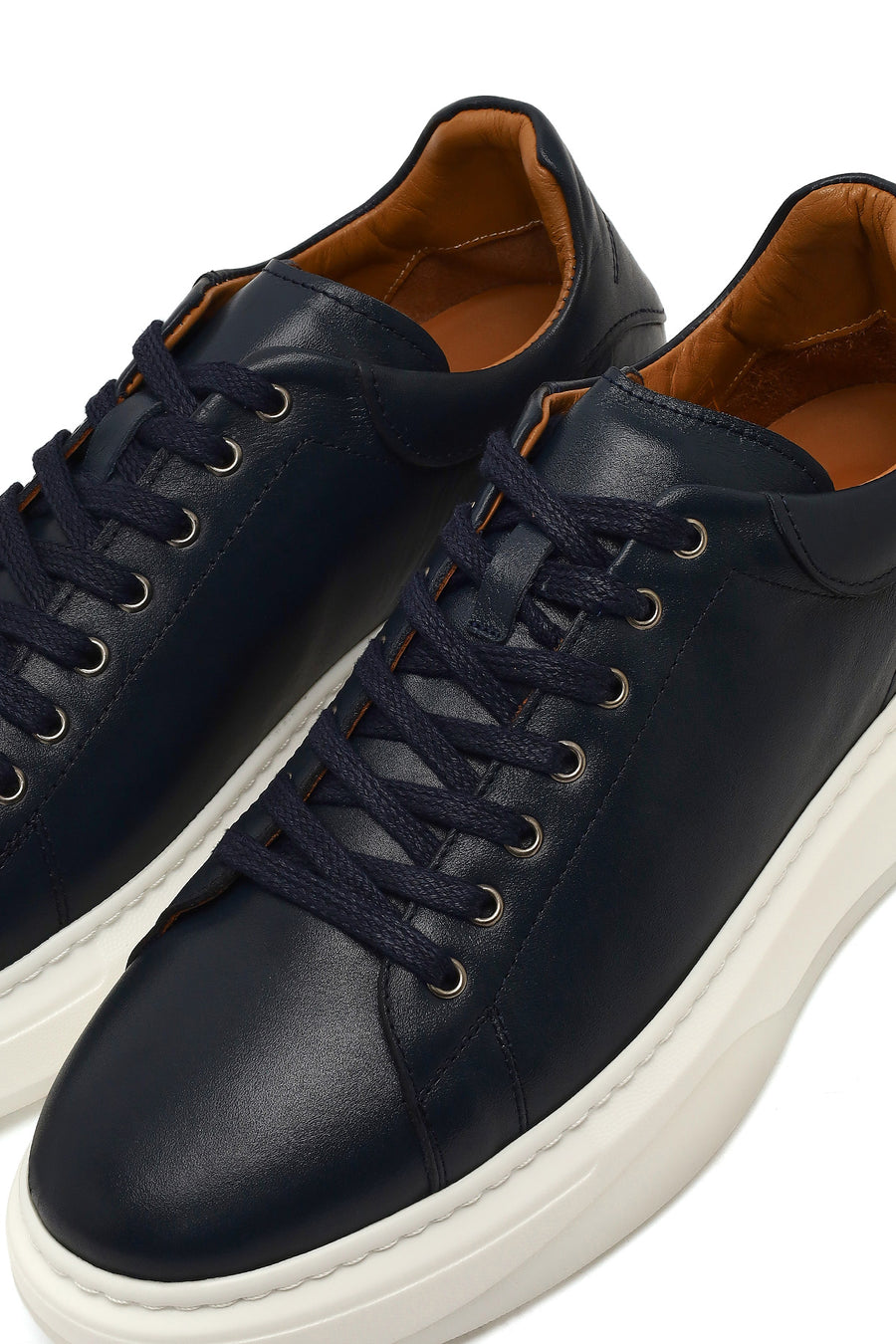 Men's Navy Blue Lace-Up Thick Sole Leather Sneaker