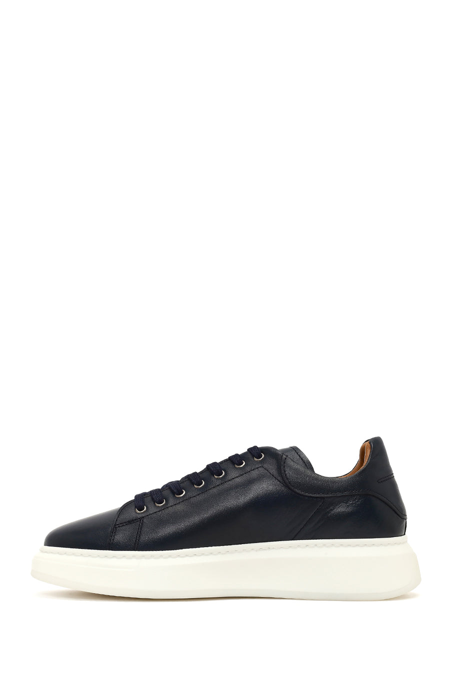 Men's Navy Blue Lace-Up Thick Sole Leather Sneaker