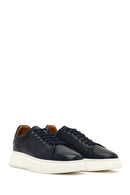 Men's Navy Blue Lace-Up Thick Sole Leather Sneaker | Derimod
