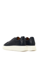 Men's Navy Blue Lace-Up Thick Sole Leather Sneaker | Derimod