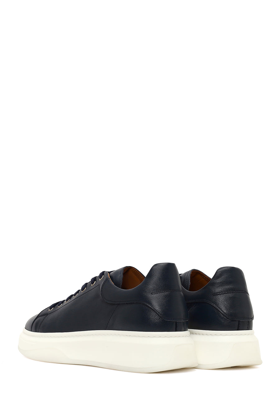 Men's Navy Blue Lace-Up Thick Sole Leather Sneaker