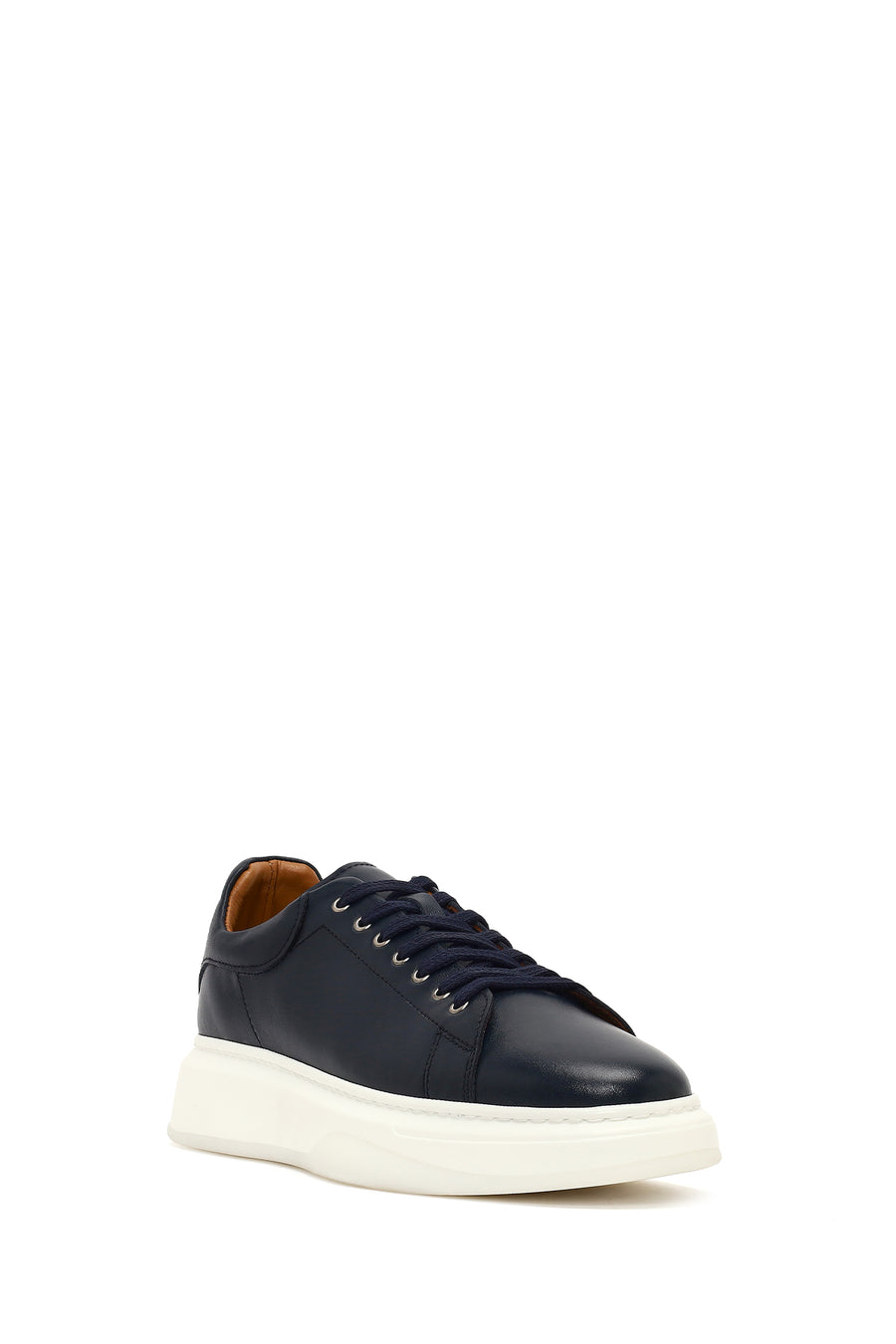 Men's Navy Blue Lace-Up Thick Sole Leather Sneaker
