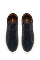 Men's Navy Blue Lace-Up Thick Sole Leather Sneaker | Derimod