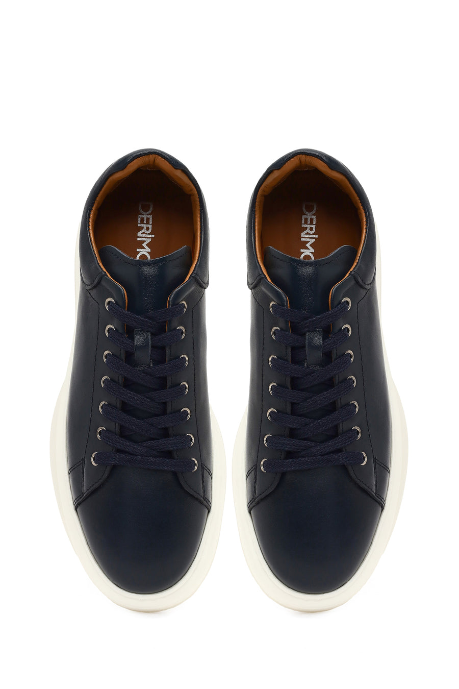 Men's Navy Blue Lace-Up Thick Sole Leather Sneaker