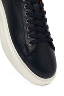 Men's Navy Blue Lace-Up Thick Sole Leather Sneaker | Derimod