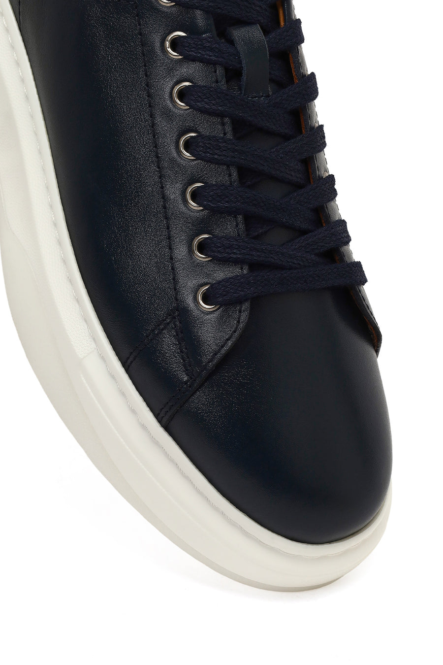 Men's Navy Blue Lace-Up Thick Sole Leather Sneaker