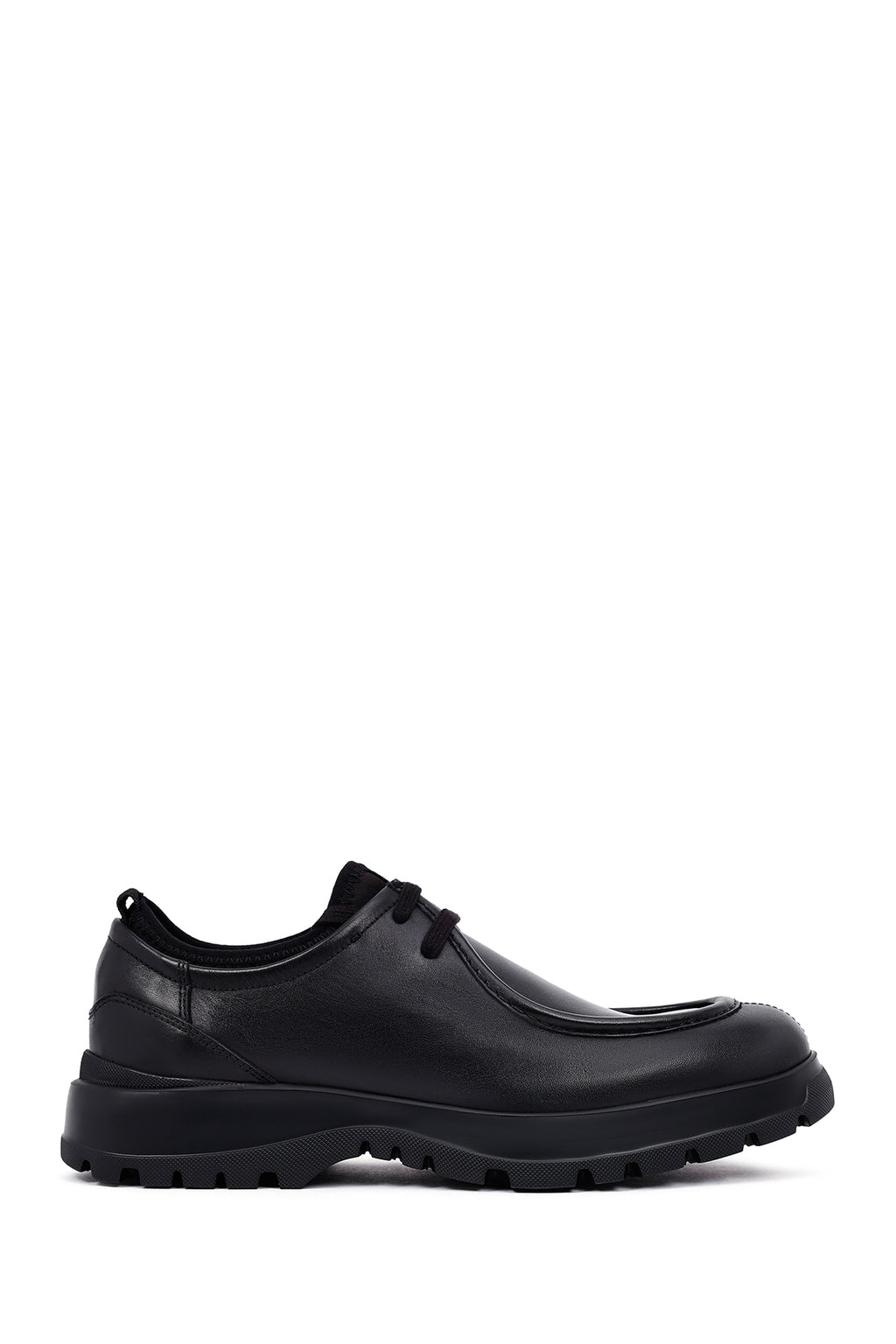 Erkek Siyah Bağcıklı Kalın Tabanlı Deri Casual Ayakkabı