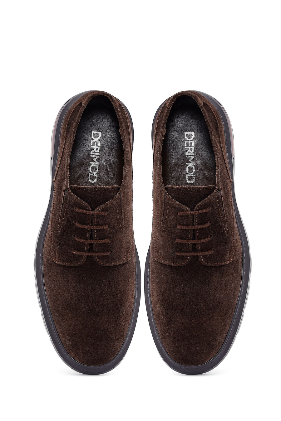 Men's Brown Lace-Up Thick-Soled Suede Leather Casual Shoes
