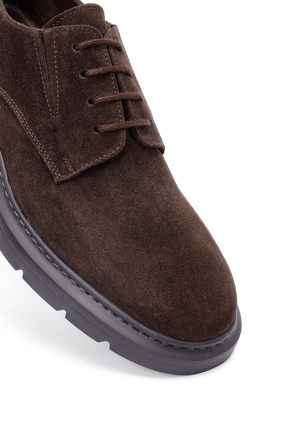 Men's Brown Lace-Up Thick-Soled Suede Leather Casual Shoes
