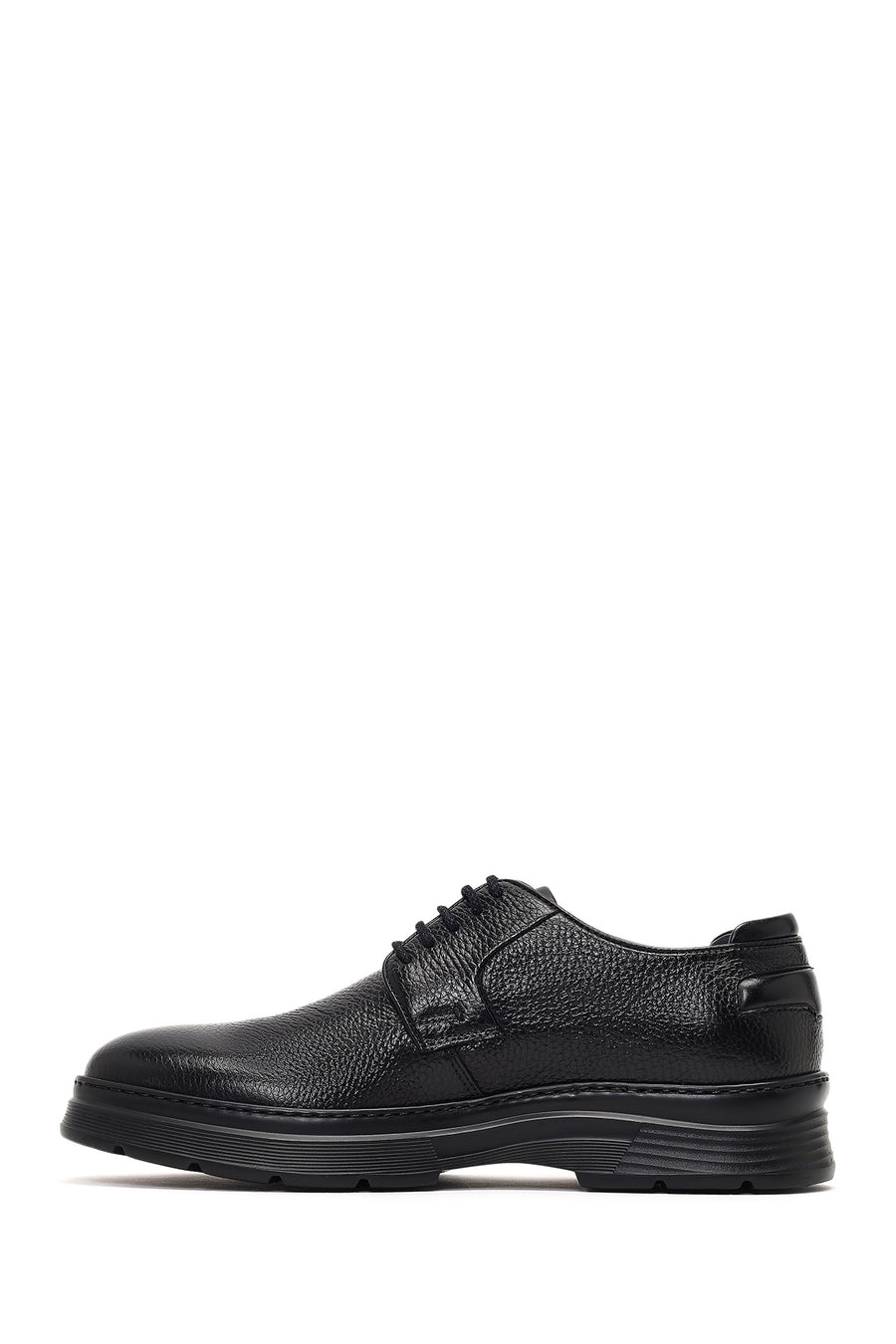 Men's Black Lace-Up Thick-Soled Leather Casual Shoe