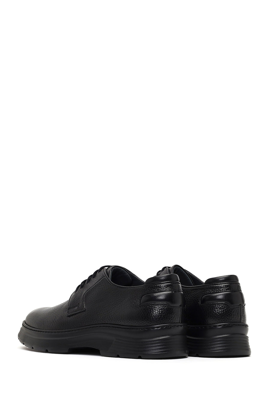 Men's Black Lace-Up Thick-Soled Leather Casual Shoe