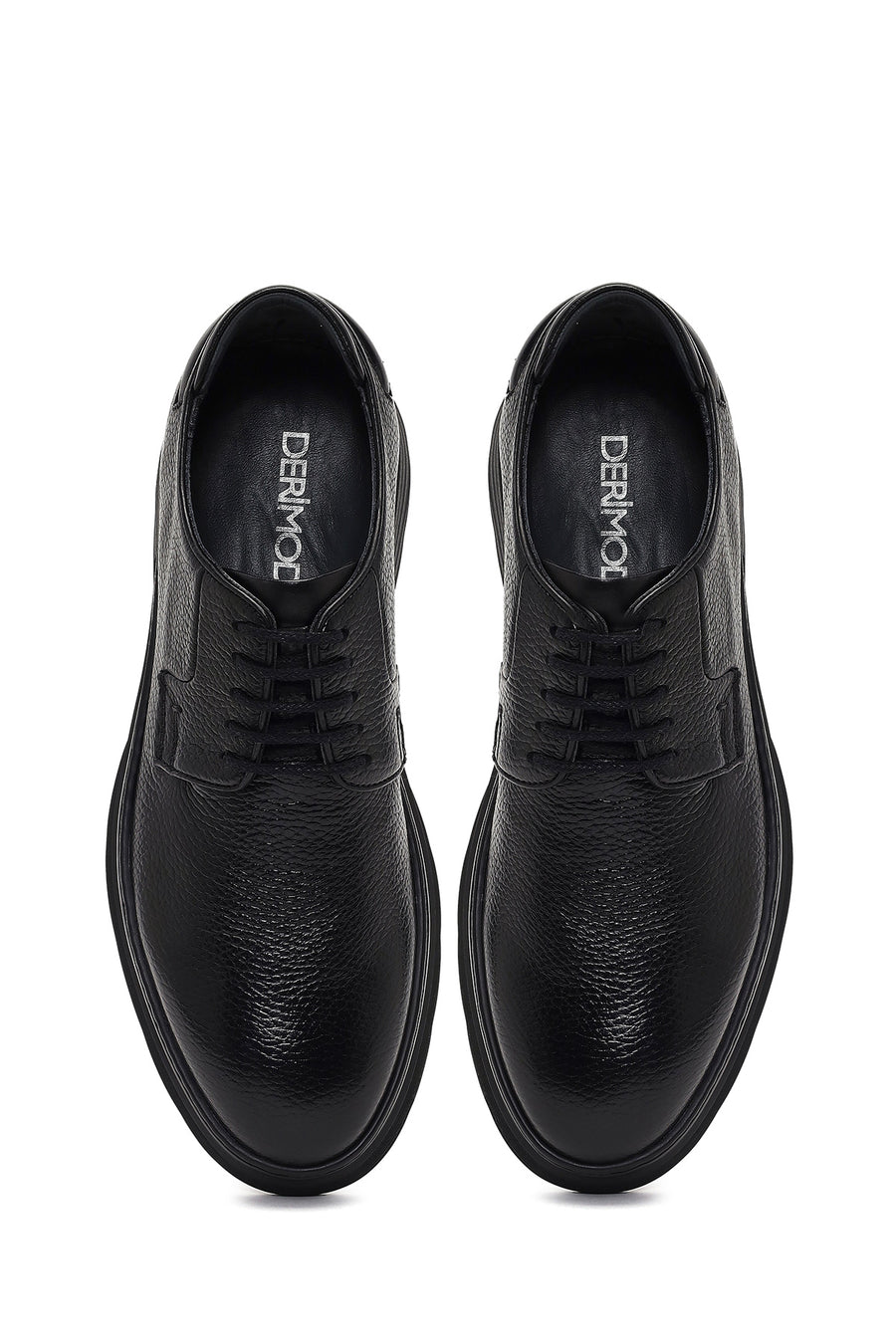 Men's Black Lace-Up Thick-Soled Leather Casual Shoe