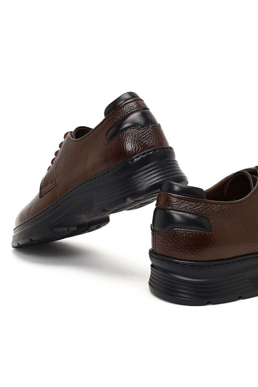 Men's Brown Lace-Up Thick-Soled Leather Casual Shoes