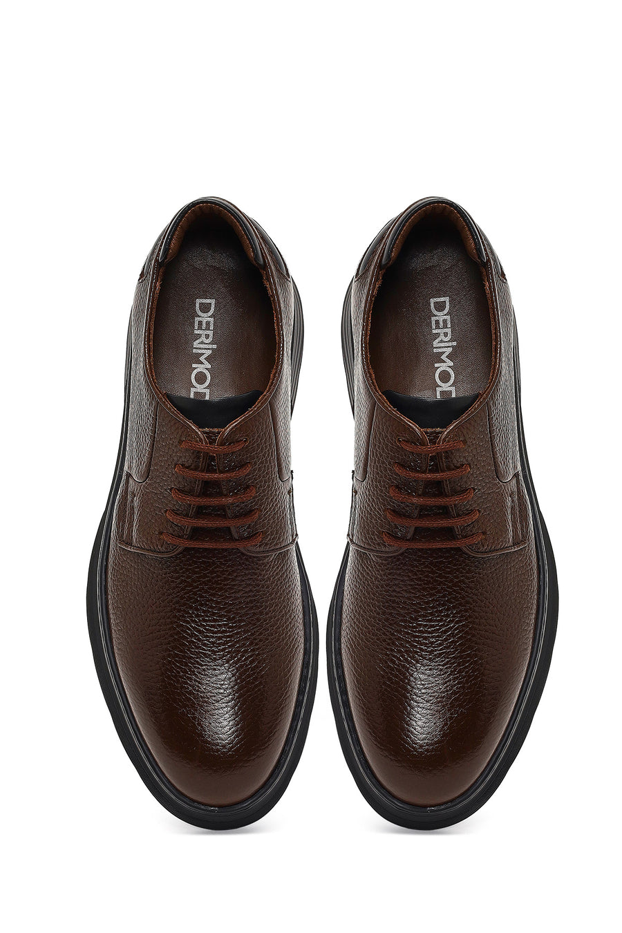 Men's Brown Lace-Up Thick-Soled Leather Casual Shoes